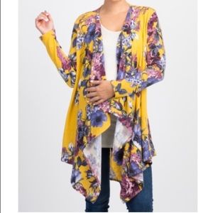 Yellow Floral Asymmetric Cardigan